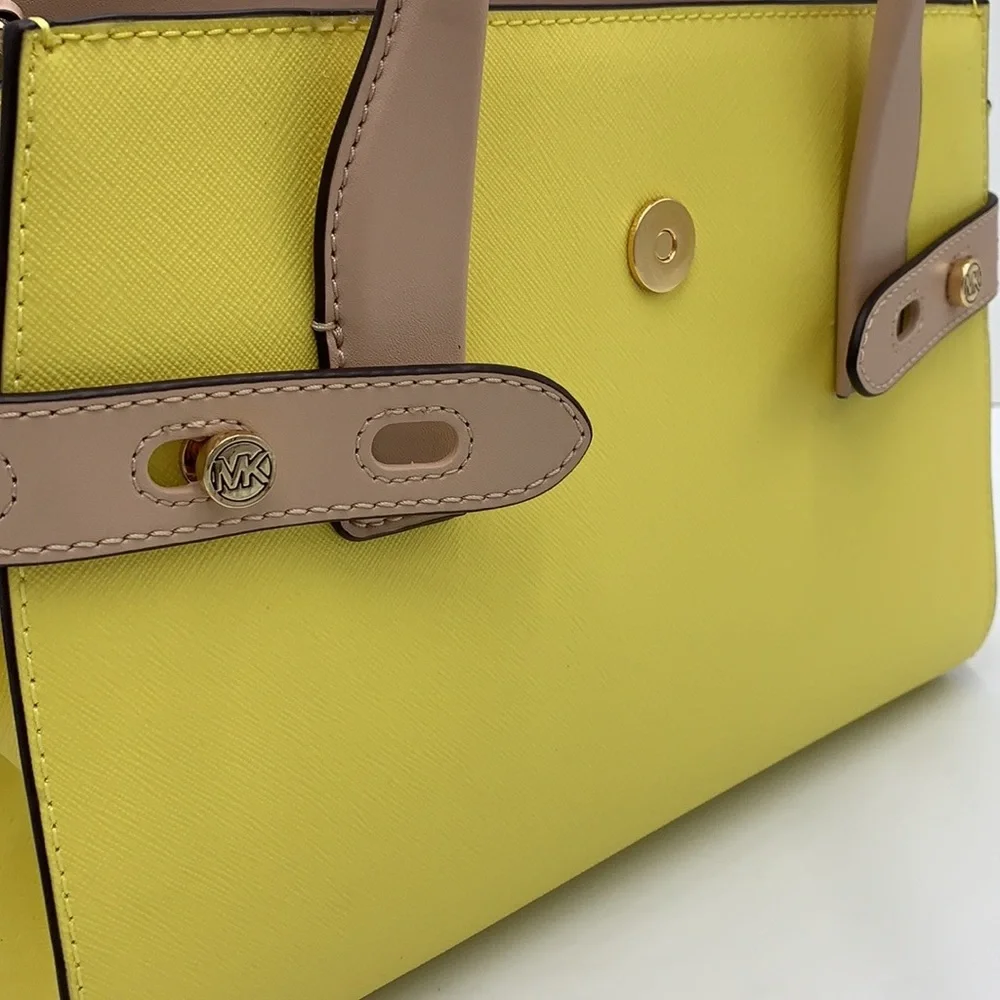 MICHAEL KORS Carmen Medium Faux Leather Belted Satchel SUNSHINE MULTI COLOR